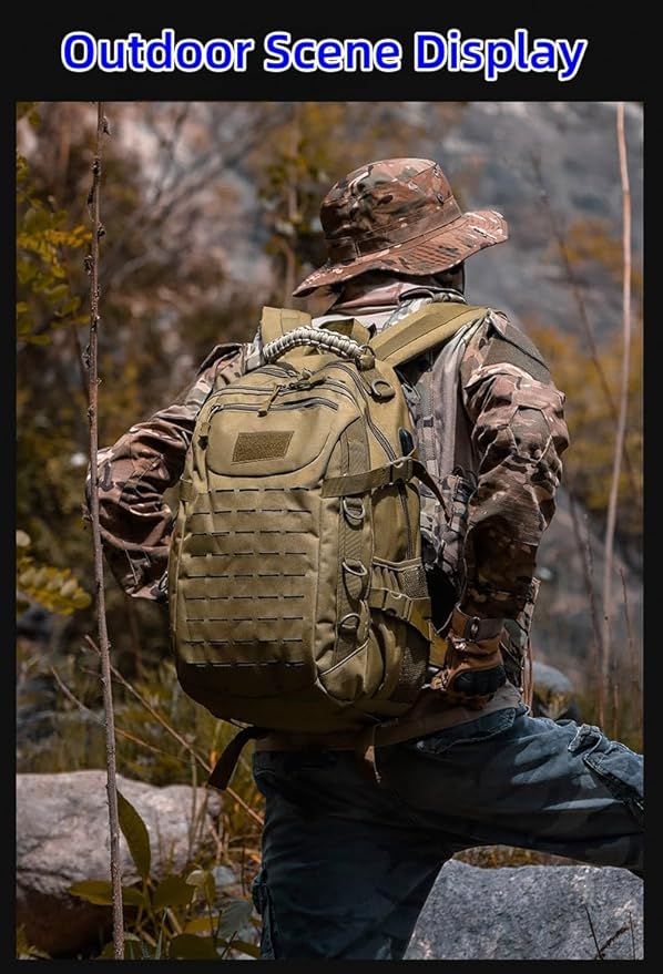 Heavy duty zipper military backpack Outdoor Tactical BackpackNylon canvas Knapsackhiking camping travel Backpack 3-day backpackwater resistantt (01#khaki)