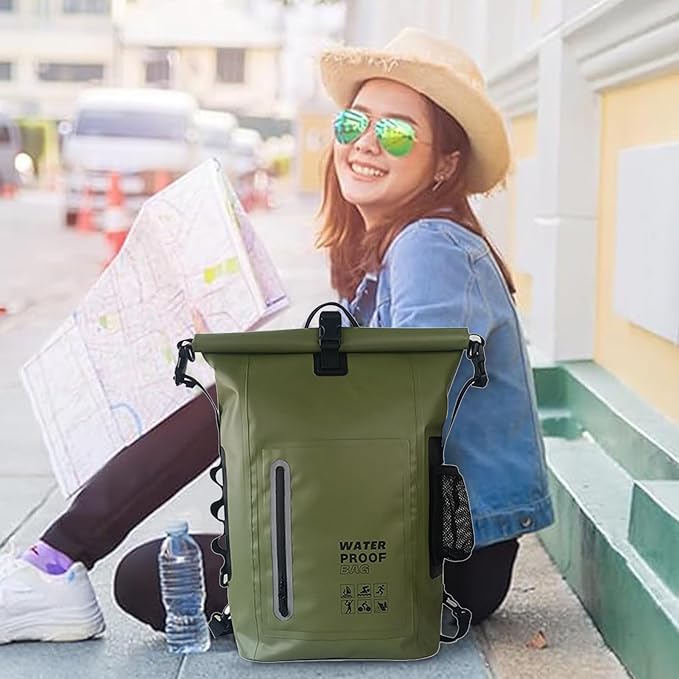 awakentti Dry Bags Comfortable Versatile for Outdoor Waterproof Dry Bag - Roll Top Waterproof Backpack Sack Dry Bag for Kayaking Beach Rafting (Army Green)