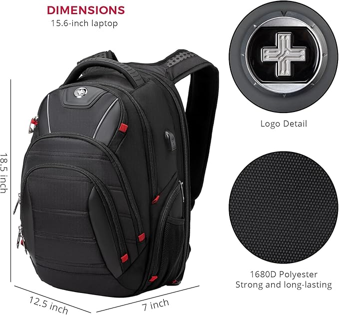 Swissdigital Design Travel Backpack for Women or Men TSA Friendly USB Charging RFID Protection Business Carry on Bag Fits 15.6 Laptop Backpack Black | J14-BR