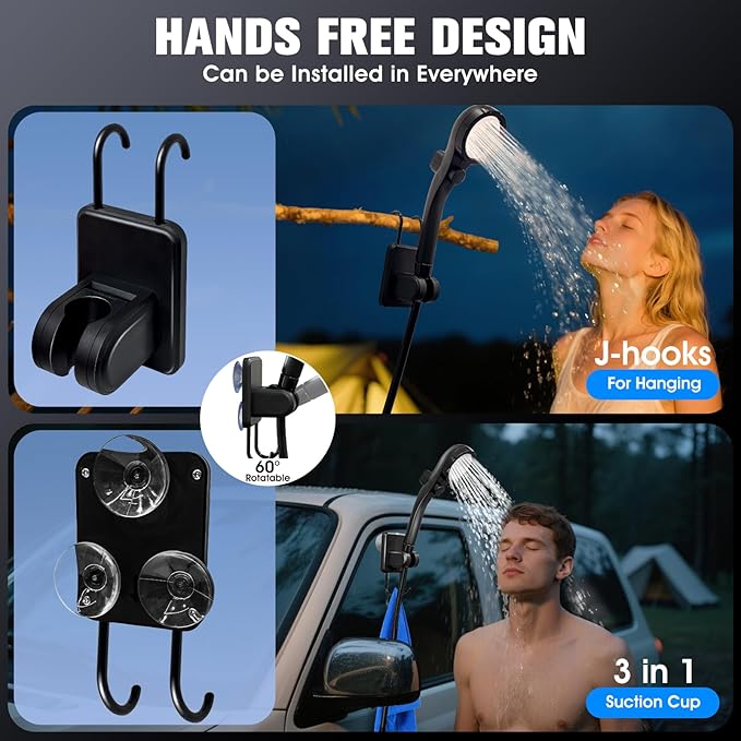 Portable Shower With HeaterPortable Shower For Camping With 2000W Auto-Off Heater4 Spray ModesLasting 140 minsLED DisplayPortable Shower PumpOutdoor Shower For CampingHikingTravelCarPet