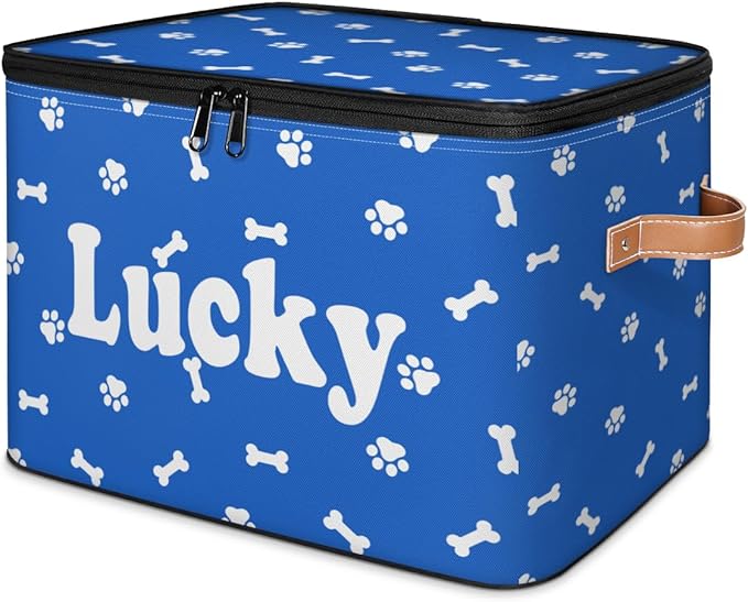 Customized Pet Storage Basket with Name Personalized Keepsake Box with Zipper Lid Foldable Fabric Memory Bin Large capacity with Handle Green