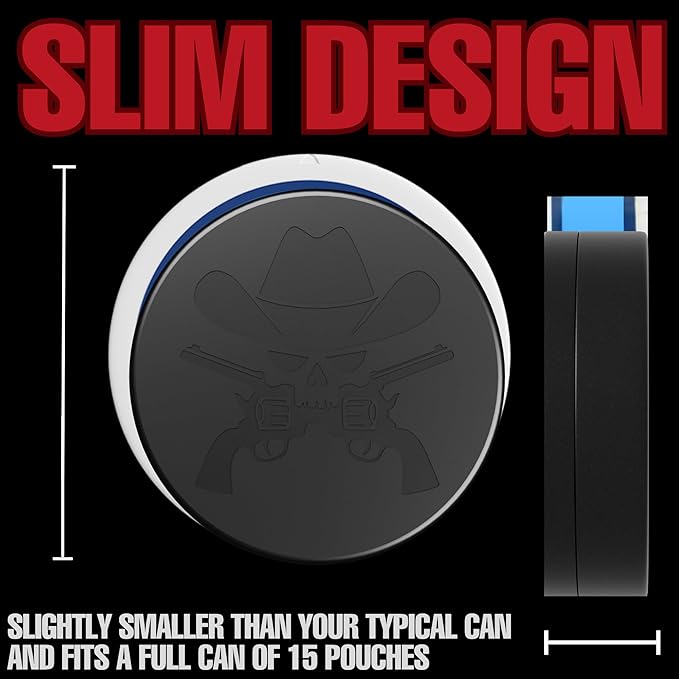 ZPACK Magnetic Zyn Metal Can Holder Metal Container Carved Tin with Magnetic Closure Aluminum Container Slim Pouch Can Gift for Him – Engraved Logo Black (Cowboy)