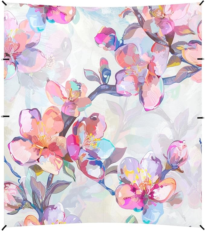 ALAZA Cherry Blossom Watercolor Beach Tent Sun Shelter UPF50+ Protection Beach Shade Canopy w/ 4 Sandbags for Outdoor Camping Fishing Backyard Fun Picnic 10x9 ft