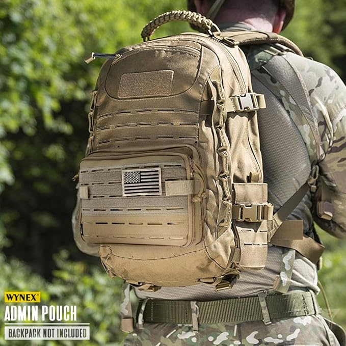 WYNEX Tactical Molle Admin Pouch of Laser Cut Design Utility Pouches Molle Attachment Military Medical EMT Organizer with Map Pocket EDC EMT Pack IFAK Tool Holder Universal U.S.A Patch Included