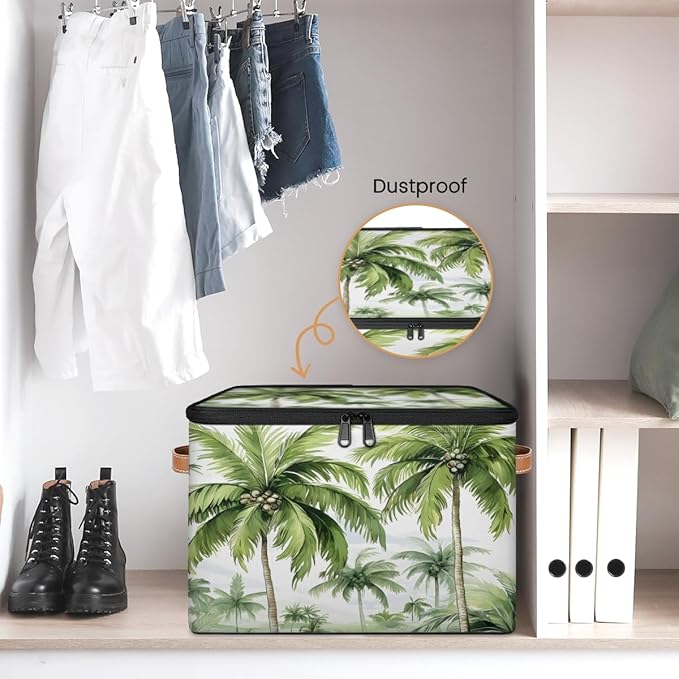 Palm Tree Storage Bins with Lids Tropical Trees Fabric Storage Boxes with Zipper Collapsible Decorative Closet Organizer Cube for Clothes Organizing Shelves