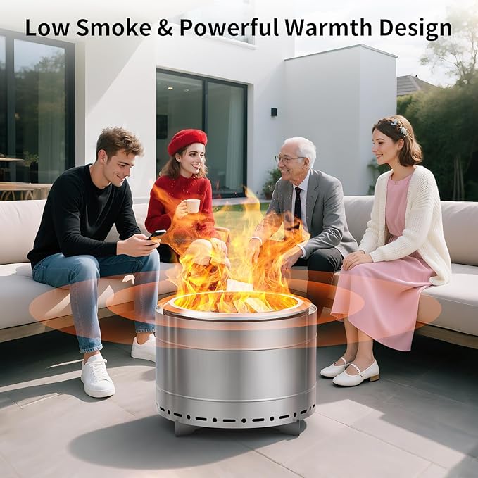 Panovue 22 inch Smokeless Fire Pit with Carry Bag Stainless Steel Outdoor Smokeless Firepit Wood Burning Fire Pits for Camping BonfireLow Smoke Firepit for Outside(Silver)