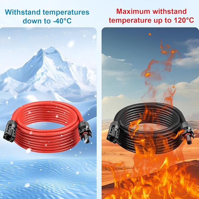 MOOKEERF Solar Panel Extension Cable - 10AWG 10FT Solar Wire with Female &amp Male Waterproof Connector PV Wire for RV Photovoltaic Systems Home Boat Solar Panels Car(10 feet Red + 10 feet Black