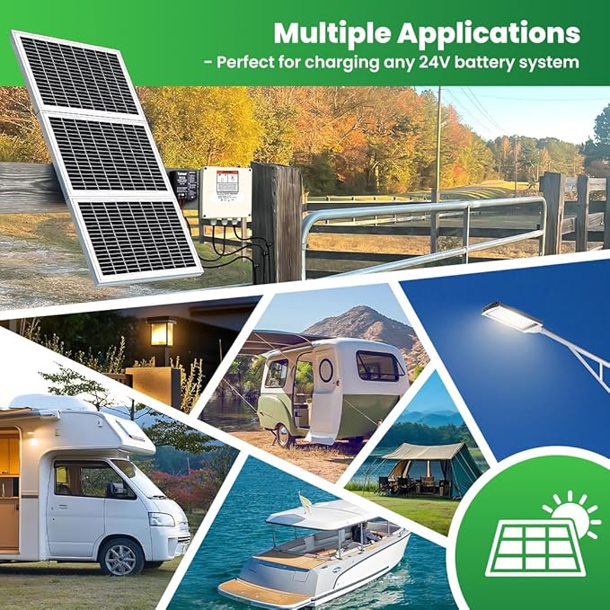 TOPENS TSP30W Solar Panel 30-Watt 24V Monocrystalline Solar Panel Battery Charging Controller Kit for Gate Opener Boat Yacht RV Caravan Golf car Street lamp Garden Light and Farm Equipment