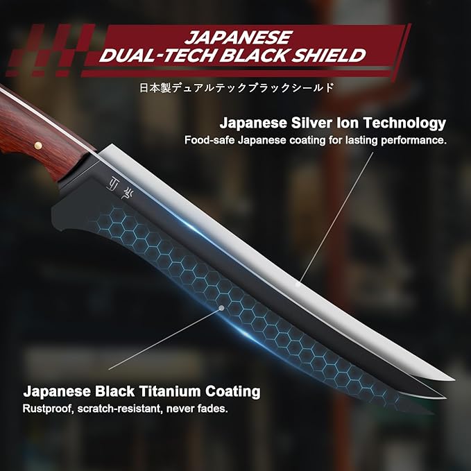 Boning Knife 7 inch - Brisket Trimming Knives for Meat Cutting Black Butcher Slicing Knives with Full Tang Handle Kitchen Fillet Knife for Birthday Dad Mom Gift