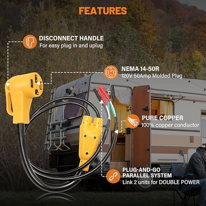 MECMO 50 Amp Parallel Cord Kit for Generator 120V 50A RV (14-50R) cUL Listed Inverter Generator Parallel Connection Kit for Combine Power with Two Inverter Generators Cord