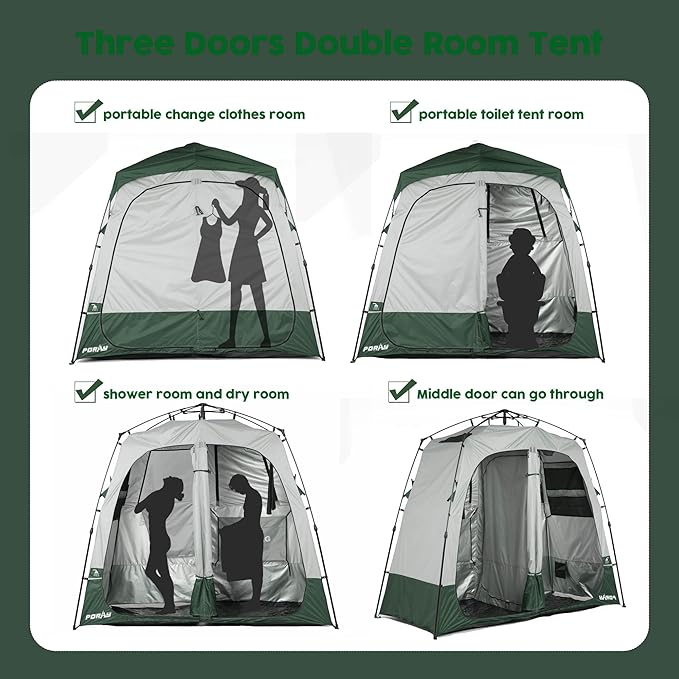 Camping Shower Tent Deluxe Changing Room Easy Set Up Privacy ShelterLarge Toilet Tent with Floor Drain Design for Beach CampingHiking with Stakes and Ropes for Stability