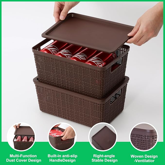 6 Pack Plastic Storage Baskets With LidsBrown Breathable Stackable Storage BinsSmall Storage Containersfor Organizing Storage Baskets on DesktopsClosetsPlayroomsClassroomsOffices