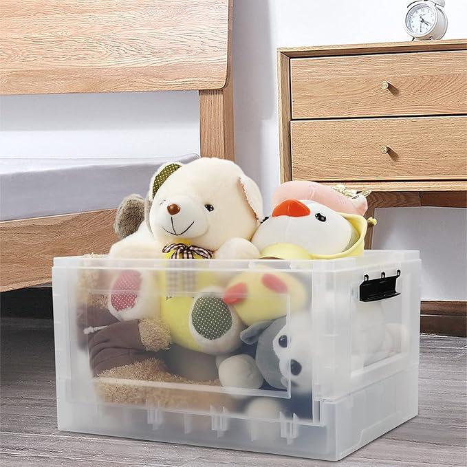 Pekky 16L Collapsible Storage Box with Lid 2 Packs Stackable Folding Bin Clear