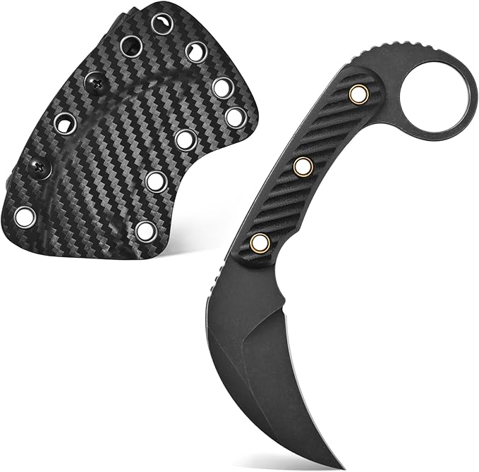 C1395 Fixed Blade Knife AUS-10 Black Stonewashed Steel Blade G10 Handle Claw Knife for Outdoor EDC Tool Survival Hiking Camping (Black)