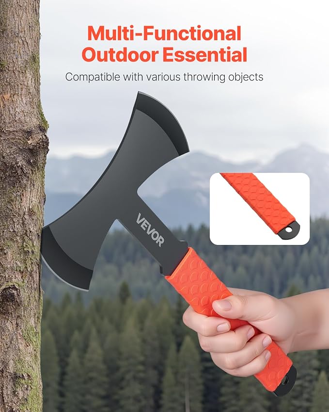 VEVOR Throwing Axes and Tomahawks 3 Pack 11.9 inch Double Bit Axe Throwing Hatchet Set Stainless Steel Head with Non-Slip TPR Rubber Handle with Black Nylon Sheath for Recreation and Competition