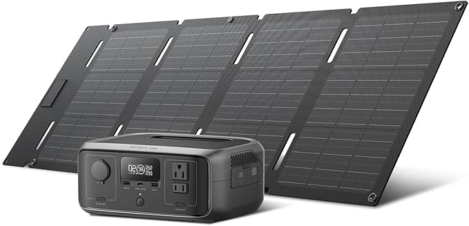 EF ECOFLOW Solar Generator RIVER 3 with 45W Solar Panel 245Wh Portable Power Station LiFePO4 Battery 300W Up to 600W AC Output &lt20 MS UPS 1Hr Fast Charging Power Station for Outdoor/Camping/RVs