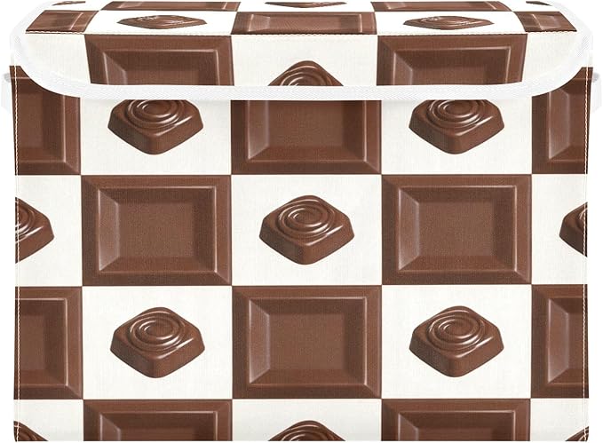 Storage Bins With Lid Stackable Fabric Closet Organizer Clothing Storage Large Boxes For Closet Shelves Bedroom Chocolate Brown Square