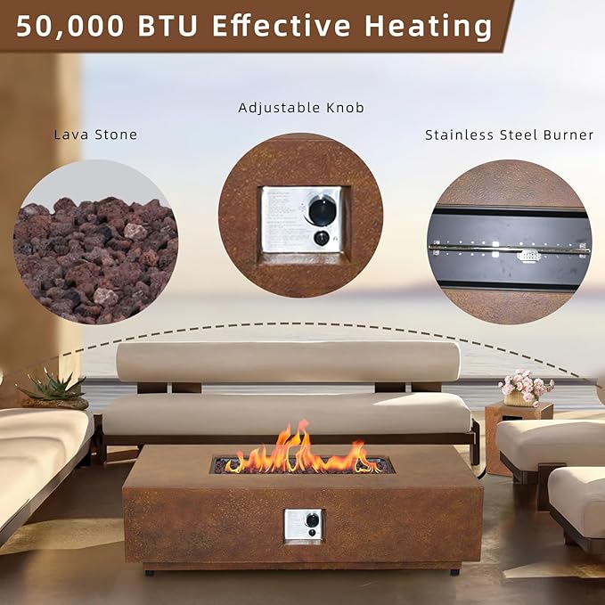 Afterglow Firepits All Terrafab External Gas Tank for Outdoor Use Rectangular 50000 Btu for Outside Patio Backyard Garden Rusty Brown