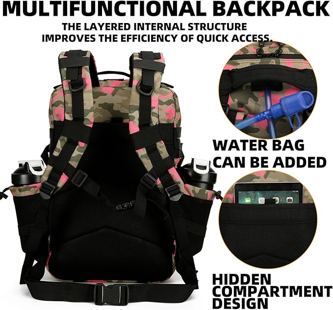 Lovelinks21 25L Tactical Backpack for Men and Women Military Backpack Small Assault Pack Molle Backpack Bug Out Bag Travel Rucksack Daypack (Pink Camo)