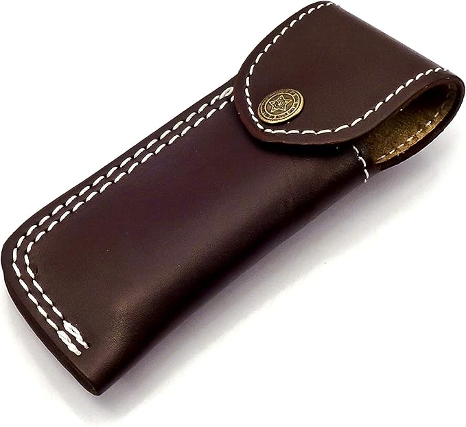 Nooraki - Handmade Damascus Pocket Knife with Pure Leather Sheath | Folding Knife Hunting Camping Multi Tool Knife With Leather Sheath Wood Handle - Gift for Men &amp Women