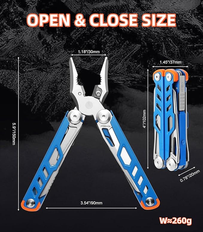 17-in-1 multi-purpose tool pliers multi-purpose EDC tool upgraded stainless steel multi-tool gift for men repair wilderness survival and camping gear hunting and hiking utility knife (blue)