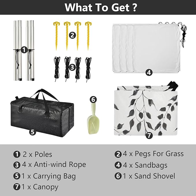 Leafy Vines Beach Tent Sun Shelter Set UPF50+ UV Protection 10.5 x 9.19 FT Camping Shade Canopy with Sandbags Sand Anchors Carrying Bag and Others