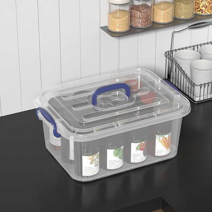 8 Quart Plastic Latching Organizing Tote Boxes Clear Storage Bin with Handle 2 Packs