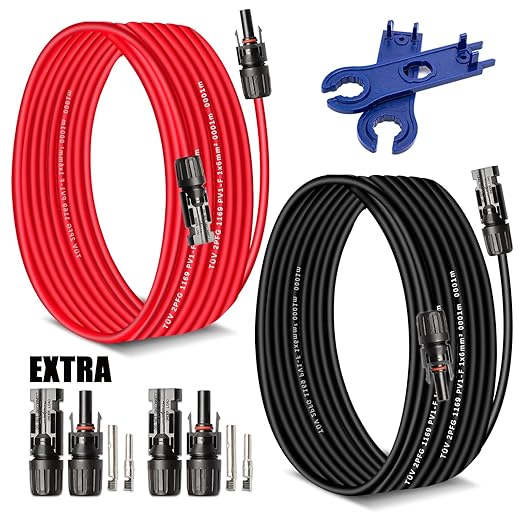 Solar Extension Cable 30 Ft 10AWG (6mm²) Solar Power Cable Wire Male Female Connectors Gauge 30' 30A Wire for Roof PV Wire Solar Panel Cables 10 Gauge Wire