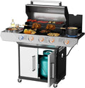 SKOK Led 4-Burner Gas BBQ Grill with Side Burner Led Knob Barbecue Grill with Porcelain-Enameled Cast Iron Grates 60000 BTU Stainless Steel Propane Grill 629 Sq. In. Grilling Area