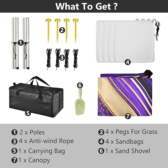 xigua Purple Texture Beach Tent Sun Shelter with Carrying Bag - Silver Coated Oxford Fabric Beach Canopy for Beach Camping Fishing - Includes Windproof Ropes Sandbags &amp Stakes
