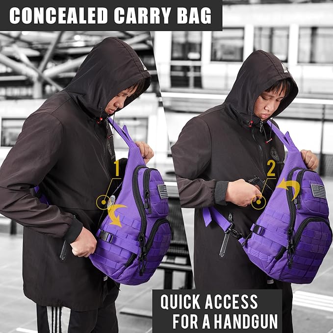 G4Free Tactical EDC Sling Backpack Military Rover Shoulder Sling Bag Pack with Pistol Holster for Concealed Carry | EDC Pack Pistol Holster Concealed Carry