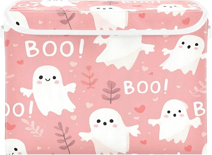 Halloween Baskets Collapsible Storage Bins with Lids Ghost Love Grass Storage Boxes Clothes Baskets for Organizing
