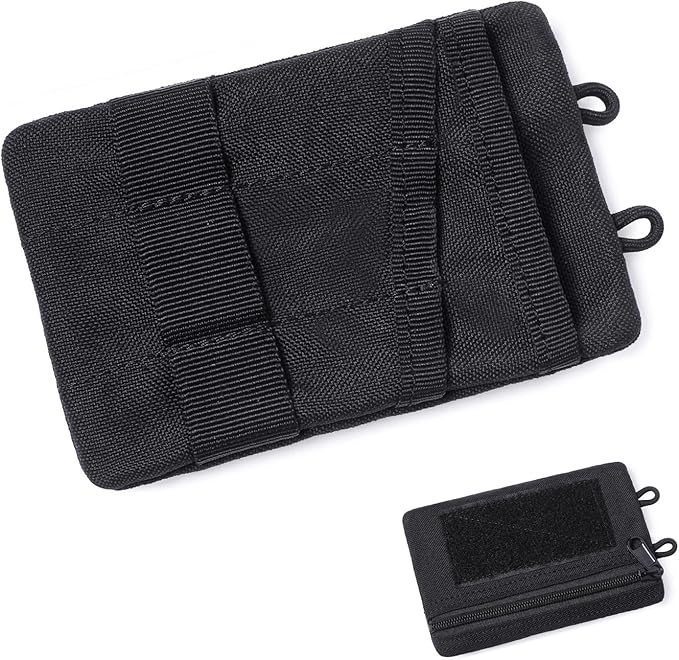 Tactical Compact Pocket Organizer Card Key Coin Everyday Carry Gear Pouch with Neck Lanyard MOLLE Zipper Utility Admin Bag