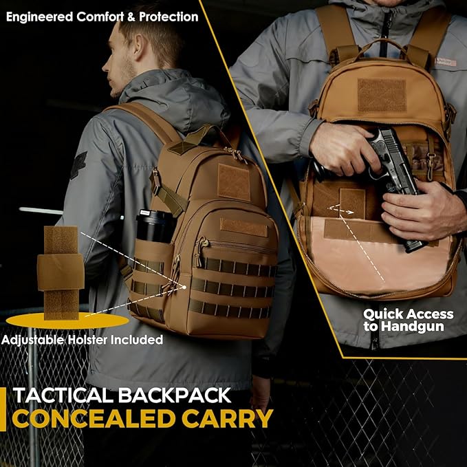 Miramrax Tactical Backpack for Men Military Backpacks with Holster Army 3 Days Assault Pack Bug Out Bag for Hiking Camping (Coyote)