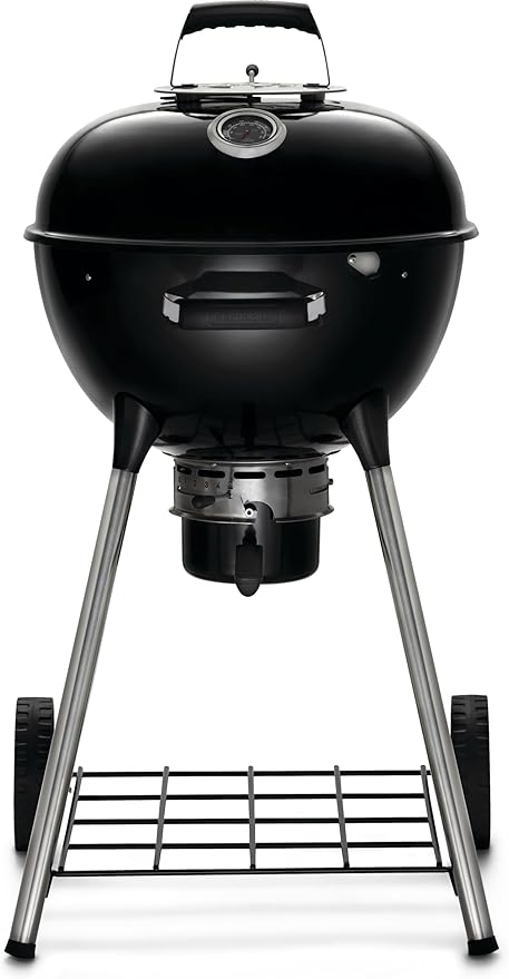 Napoleon NK18 Premium Charcoal Kettle Grill Black Porcelain-Enameled Lid and Bowl Chrome-Plated Cooking Grid