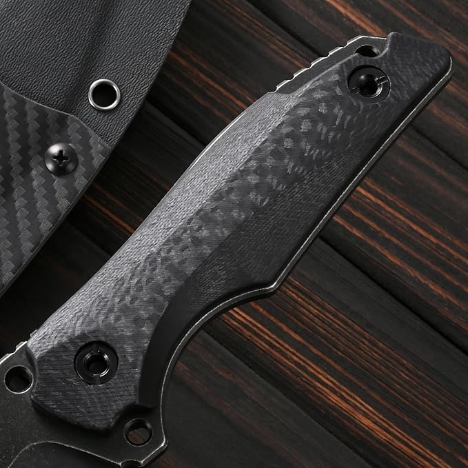Sitivien ST32 Fixed Blade Knife AUS-10 Black Stonewashed Steel Carbon Fiber Handle Full Tang Knife for Outdoor Working Camping Hunting Fishing(Black)