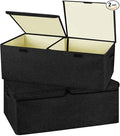 2 Pack Large Linen Fabric Collapsible Storage Bins with Lid and Handles Washable Storage Box Baskets Cube with Removable Divider for BedroomClosetOfficeLiving RoomNursery (Black Small)