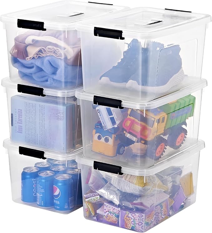 19 Quart Plastic Storage Bins with Lids 6-Pack Stackable Clear Storage Organizing Box with Handle