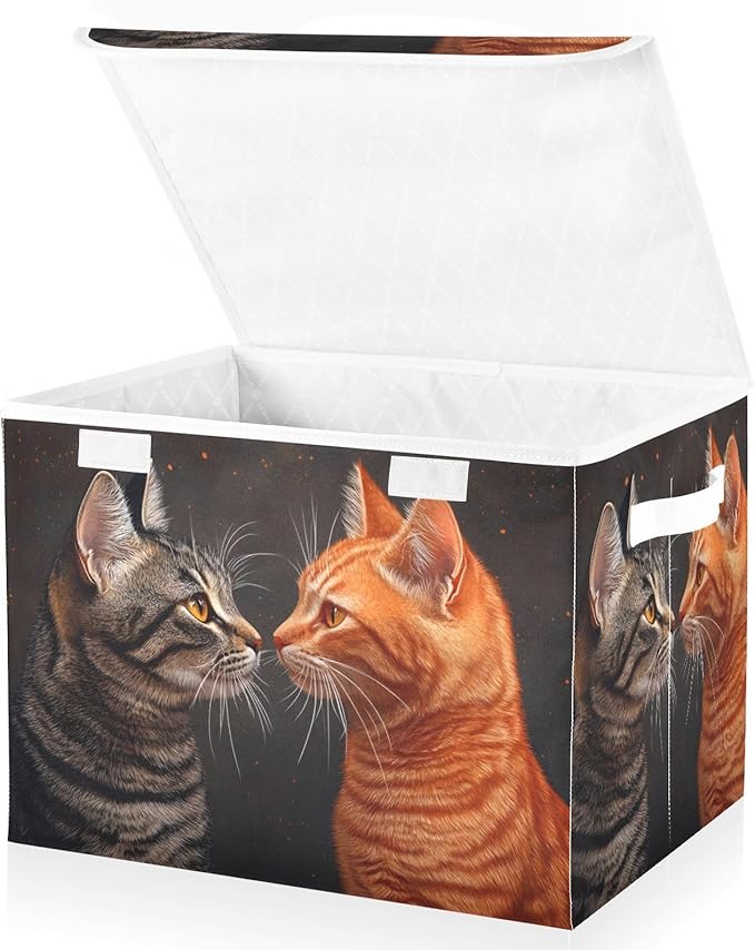 AIXIWAWA Lidded Storage Cube (Cats Black Orange) Fabric Foldable Closet Bins with Flip Lid and Handles Organizer Basket Container 16.5 x 12.6 x 11.8 IN