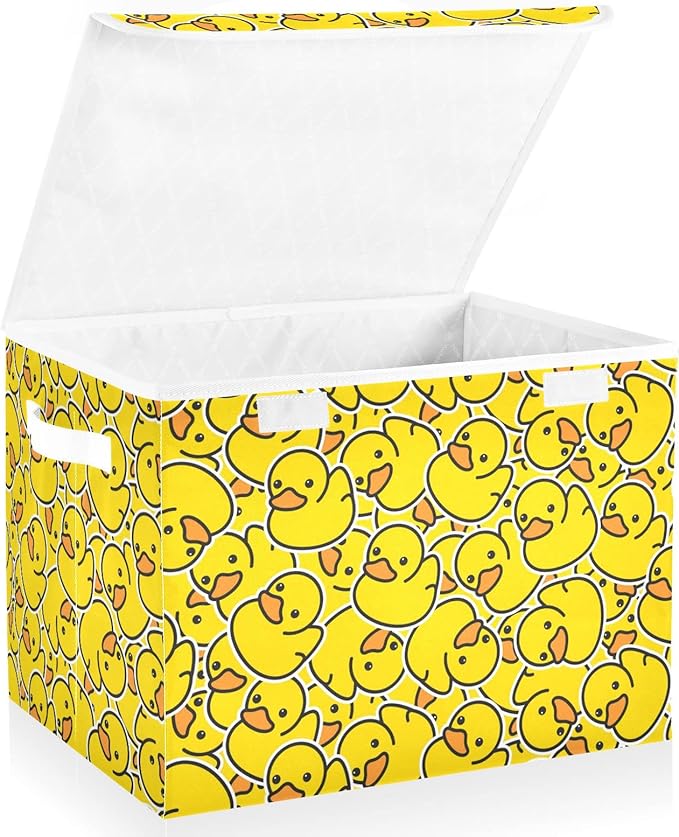 Storage Box Yellow Duck Cartoon Closet Storage Bins with Lids Foldable Oxford Fabric Storage Box for Home Bedroom Closet Office (16.5x12.6x11.8 in)