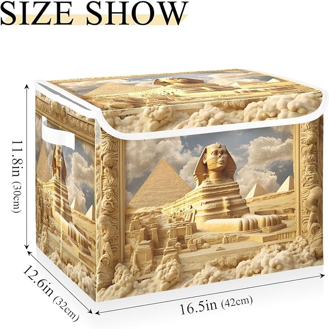 Storage Cube with Lid Egypt Landscape Print 16.5×12.6×11.8 IN Collapsible Large Capacity Foldable Storage Basket Bin Organizer