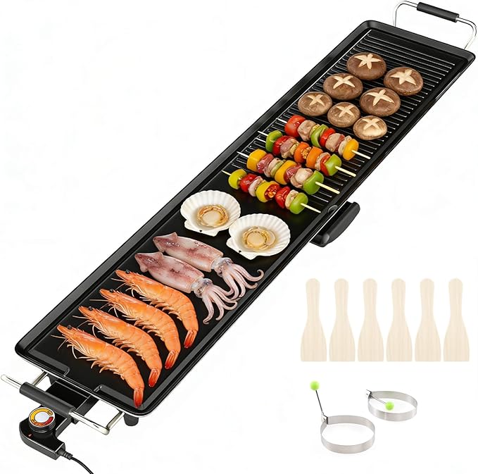 Costzon 39.5 Electric Griddle 1400W Nonstick Extra Large Griddle Long Table Top Grill w/4-Level Temp &amp Drip Tray Indoor Outdoor Cooking Plates Teppanyaki Grill for Pancake BBQ Camping Gather