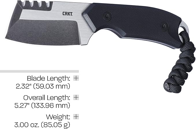 CRKT Razel Compact Fixed Blade Knife with Sheath: D2 Steel Blade with Veff Flat Top Serrations G10 Handle 4036