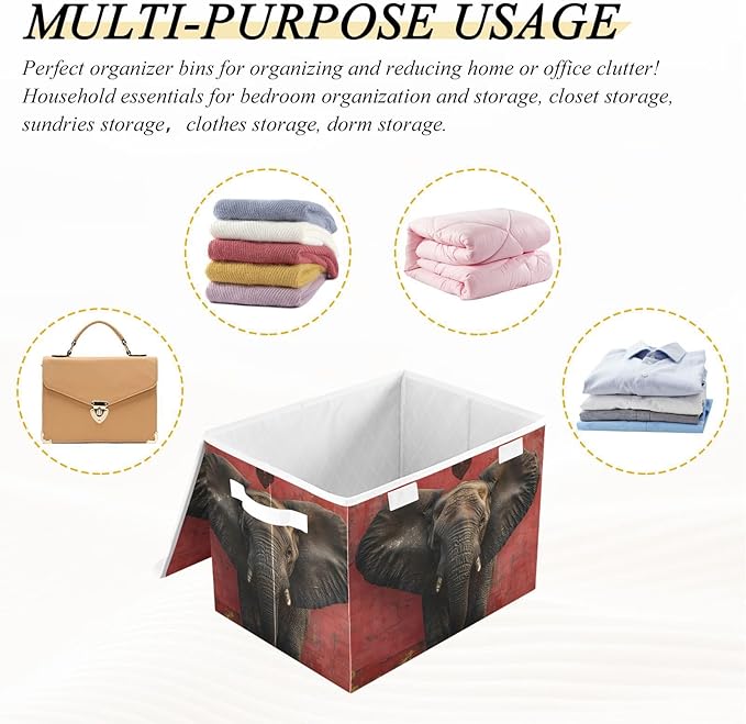 AIXIWAWA Lidded Storage Cube (Heart Elephant) Fabric Foldable Closet Bins with Flip Lid and Handles Organizer Basket Container 16.5 x 12.6 x 11.8 IN