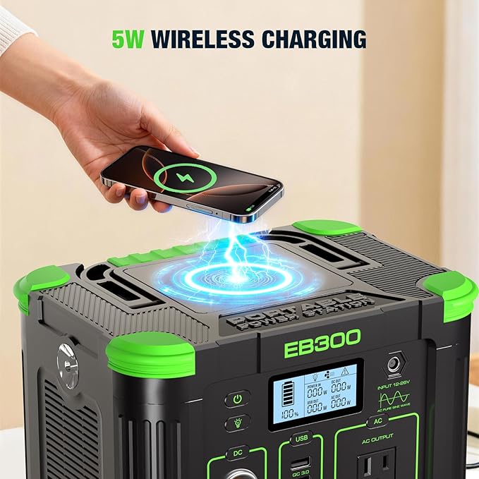GRECELL Portable Power Station 300W 288Wh Lithium Battery 60W Fast Charging Up to 300W(Peak 600W) AC Outlets Solar Generator for Outdoor Camping RVs Home Use
