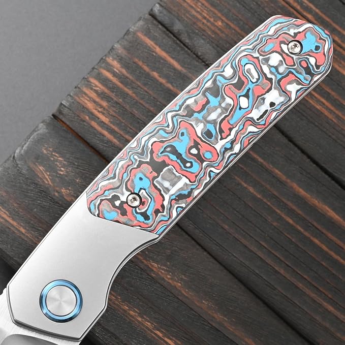 Sitivien ST271 Folding Knife M390 Steel Blade Titanium &amp G10 Handle Knife with Pocket Clip for Men Women Outdoor Camping Hiking Survival(Blue+White+Red)