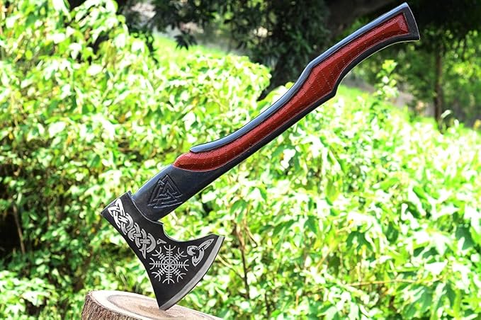 Custom Handmade carbon Steel Viking Axe Etched Head