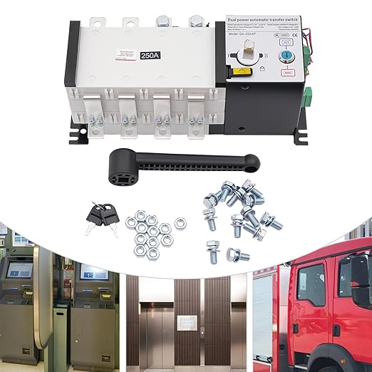 110V 250A Dual Power Industrial Automatic Transfer Switch 4P Dual Power Generator Changeover Switch for Hospitals High-Rise Buildings Shopping Malls Factories Support Manual/Auto Adjustment