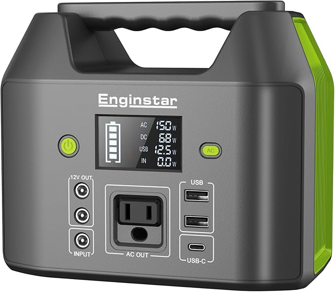 EnginStar Portable Power Station 150W 155Wh Power Bank with 110V AC Outlet 6 Outputs External Battery Pack Portable Backup Battery Laptop Charger with LED Light for Home Camping