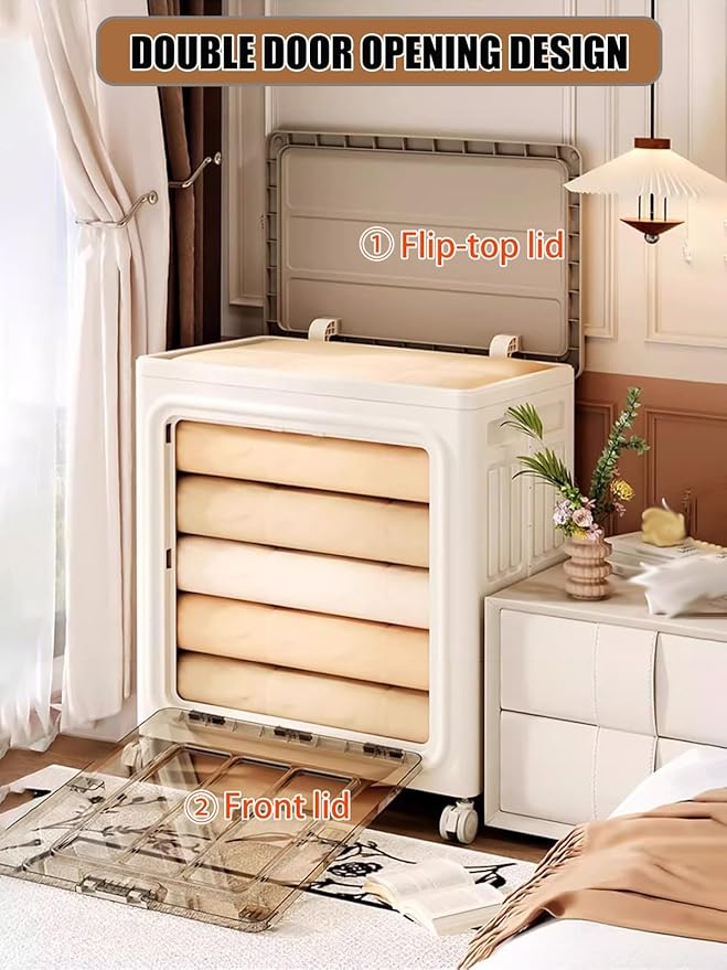 Folding Plastic Storage Box Large Capacity Clothes Blanket Storage Bin With Lid And Wheels Closet Organizer And Storage Containers For Home Office Dormitory ﻿(Style1)